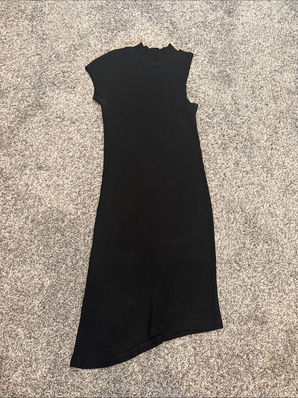 LNA Black Asymmetrical Ribbed Midi Dress